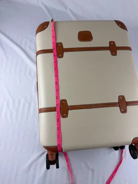 BRICS BELLAGIO 21” Suitcases Cream Tan Rolling Suitcase Trunk Leather Trim - Picture 15 of 16